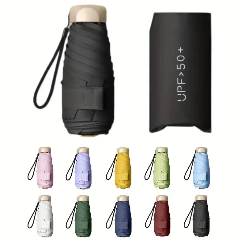 Compact 6-Rib Mini Folding Umbrella - Lightweight, Durable Aluminum Alloy Handle & Frame, Manual Open/Close, Stylish & Portable