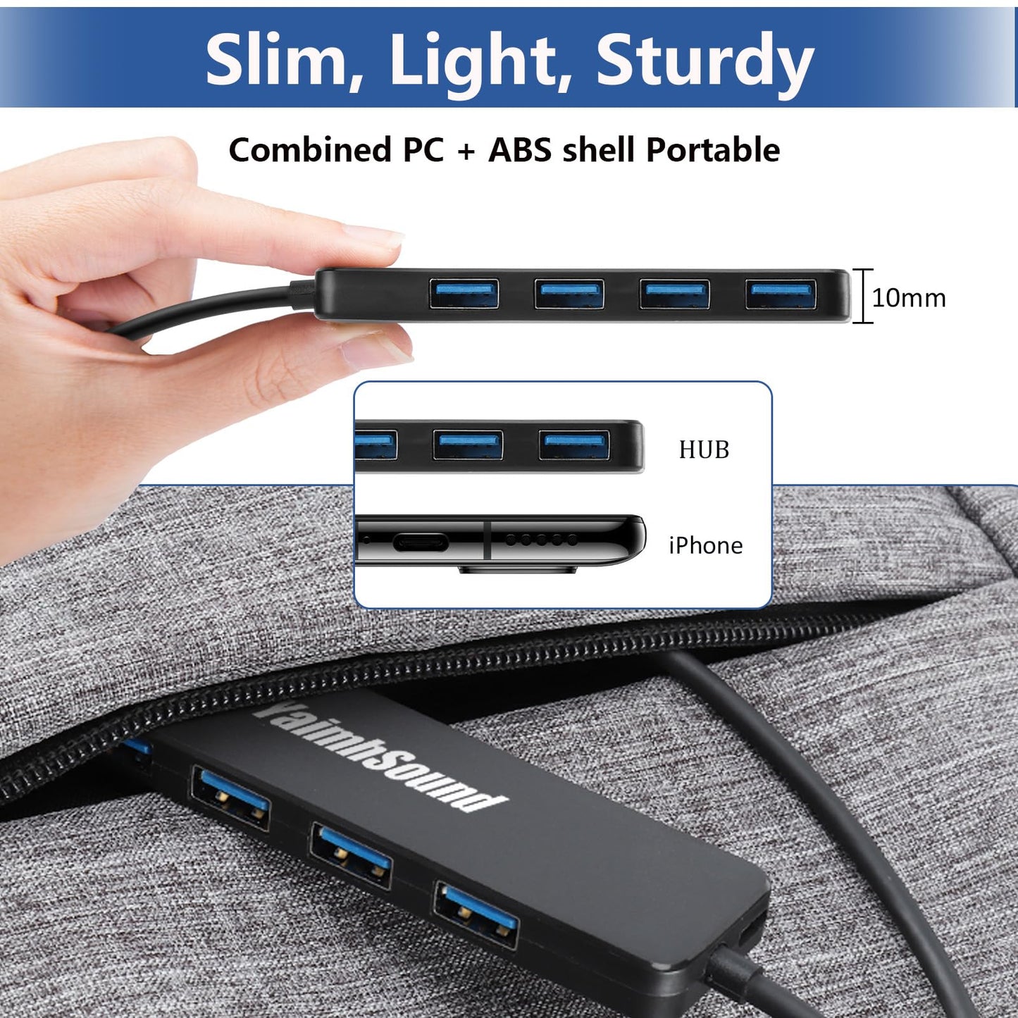 USB Splitter for Laptop, YaimhSound 4-Port USB Hub 3.0, Multiple USB Expander Adapter for Keyboard,Mouse, Dell,Asus,HP,MacBook,Surface, Acer,Ps4,Xbox,Flash Drive,SSD,Printer,Camera